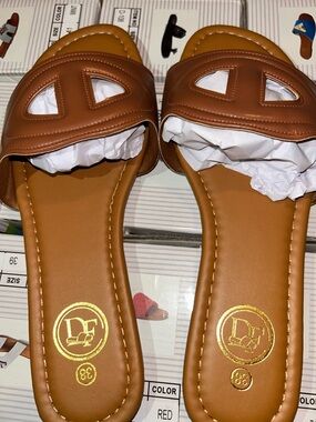 Women's Brown Slide Sandals with Geometric Cutouts